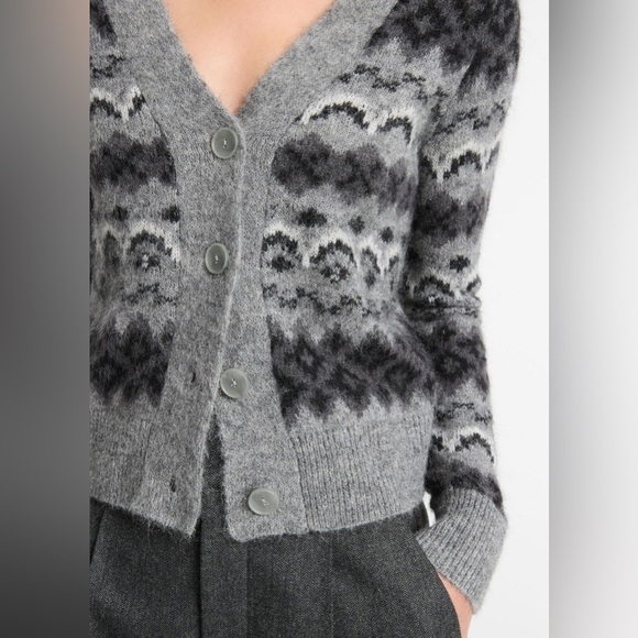 NWT Vince Fair Isle Alpaca Blend V-Neck Cardigan - Picture 3 of 5